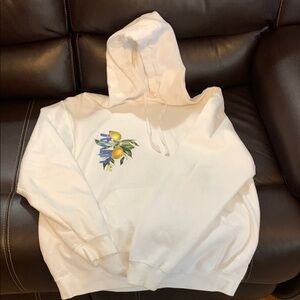 Loyal Nine Cocktails White Hoodie with Lemon and Blue Flower Design